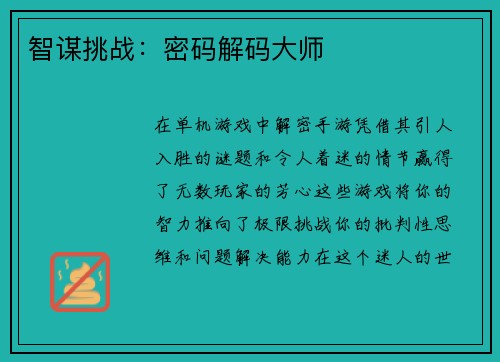 智谋挑战：密码解码大师